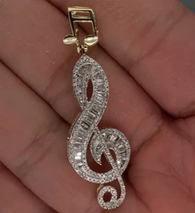 2Ct Baguette Lab-Created Diamond Men's Music Note Pendant 14K Yellow Gold Plated - Picture 1 of 3