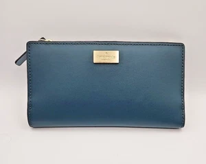Kate Spade Newbury Teal Green/blue Leather Clutch Wallet Double Snap and Zipper - Picture 1 of 11