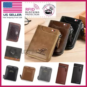 Mens RFID Blocking Leather Wallet Credit Card ID Holder Zipper Purse Waterproof - Picture 1 of 57