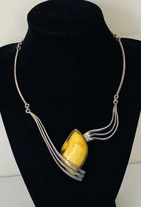 Collar de eslabones modernistas ámbar caramelo caramelo yema de huevo vintage de plata esterlina - Imagen 1 de 12