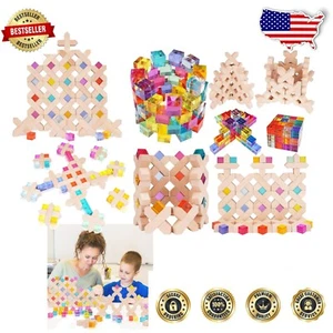 80-Piece Wooden Rainbow Blocks Set - Safe Montessori Stacking Toy for Toddlers - Picture 1 of 10