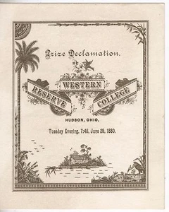 Vintage Original June 1880 CASE WESTERN RESERVE COLLEGE MUSIC PRIZE PROGRAM - Picture 1 of 4