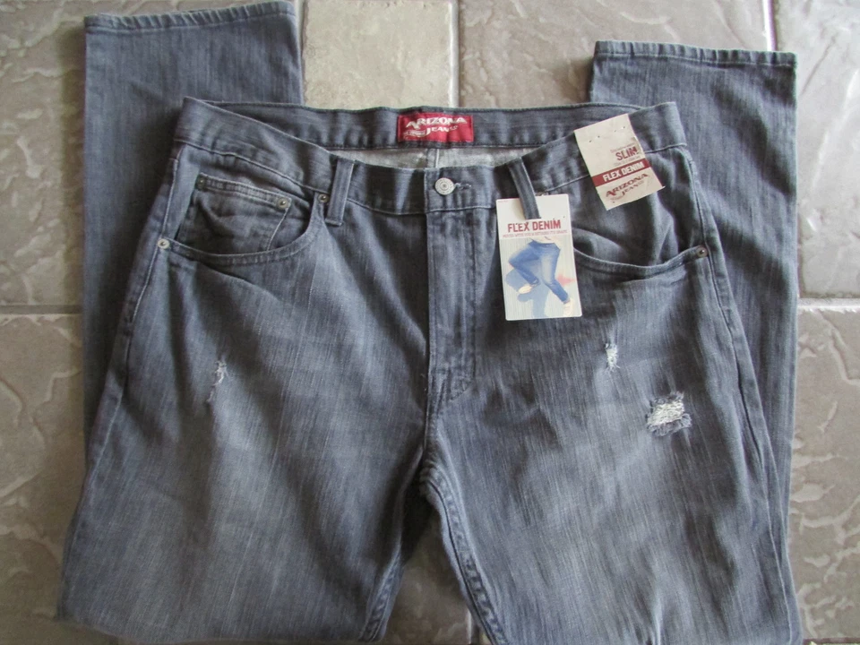 NEW ARIZONA GRAY SLIM FLEX JEANS MENS 32X30 SLIM FIT STRETCH DESTROYED FREE SHIP - Image 1 of 1
