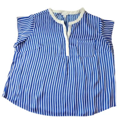 Liz Claiborne Plus Blouse Women's 2X Blue White Striped Casual Work Lightweight - Image 1 of 4