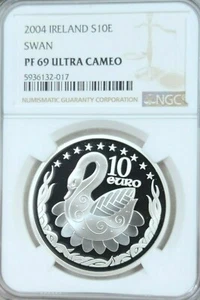 2004 IRELAND SILVER 10 EURO S10E SWAN NGC PF 69 ULTRA CAMEO TRUELY BEAUTIFUL - Picture 1 of 4
