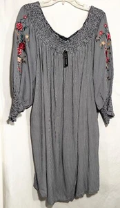WOMENS NEW 3XL XXXL BLUE WHITE STRIPE DRESS EMBROIDERED FLORAL SLEEVES - Picture 1 of 6