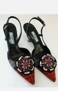 Tacones embellecidos con punta tartán rojo talla Reino Unido 3 - Imagen 1 de 5