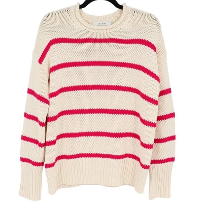 LA LIGNE Womens Cream Red Stripe Crewneck Cotton Knit Sweater Size Small Casual - Image 1 of 4