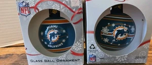 Vintage Set Of 2 Miami Dolphins Christmas Ornaments Glass Forever Collectables - Picture 1 of 9