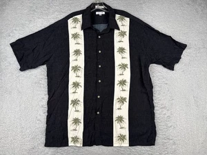 Pierre Cardin Shirt Men Extra Large Black Beige Palm Tree Bowling 100% Rayon - Picture 1 of 13