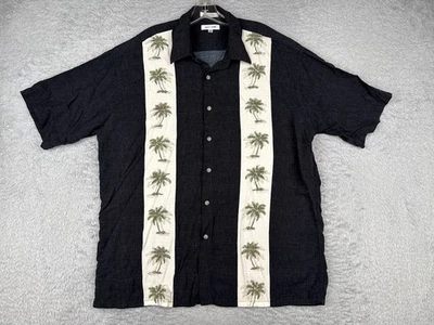 Pierre Cardin Shirt Men Extra Large Black Beige Palm Tree Bowling 100% Rayon - Image 1 of 4