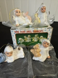 Set 4 Mini Engel Ornamente Ente Vogel Hase Weihnachten um die Welt Neu im Karton Taiwan - Bild 1 von 7