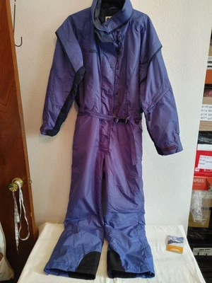 De colección Damas Talla L Traje de Esquí Una Pieza Traje de Nieve Columbia Babero de Nieve Retro Púrpura Cálido Foto 1 de 4