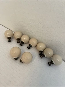 Set Of 9 Vintage Japan Beige Porcelain Round Ball Cabinet Pulls Drawer Knobs - Picture 1 of 7