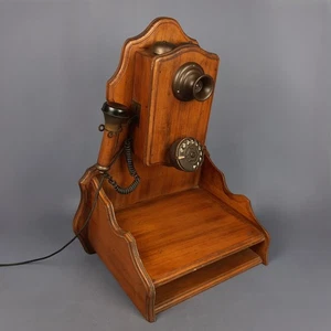 Antike Telefon Aus Mauer IN Holz Massivholz Messing Grande Messe Vintage 1960 - Picture 1 of 17