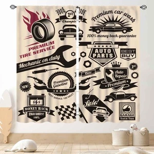 Garage Curtains, Retro Vintage Man Cave Repair Vehicle Garage Tools Shed Work... - Picture 1 of 5