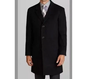 Jos. A. Bank Overcoat 48L Black Lined 100% Wool  Lapel Single-Breasted 3 Button - Picture 1 of 12