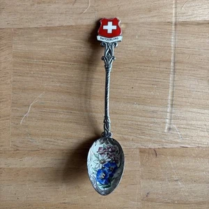 Decorative Souvenir Spoon Switzerland Flowers - Picture 1 of 4