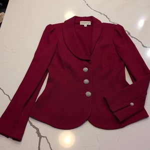 Gorgeous St John Red Santana Knit Evening Jacket w Rhinestone Buttons Size 8 - Picture 1 of 21