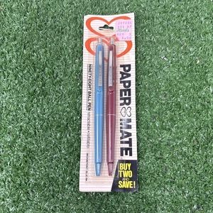Vintage Paper Mate Ninety-Eight Ball Pens NOS Blue & Maroon Medium Point 2-Pack - Picture 1 of 2