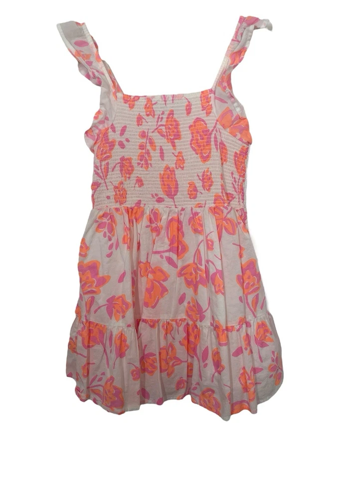 Vineyard Vines Floral Orange and Pink Smocked Dress Girl's Size S (7-8) - Image 1 of 4