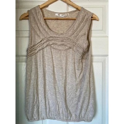 Max Studio Beige Sleeveless Pleated Neck Top Size M Rayon Blend Stretch Hem - Image 1 of 4