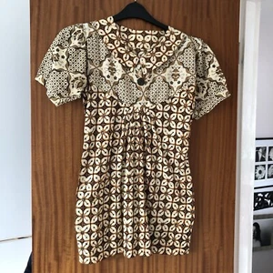 Ladies Cream & Tan Floral Cottagecore Boho Summer Mini Summer Dress Size 8/10. - Picture 1 of 8