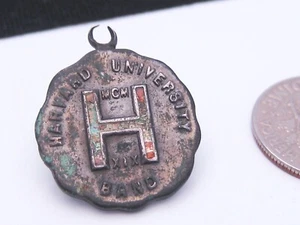 Antique 1919 HARVARD UNIVERSITY BAND MCMXIX Sterling Silver Enamel Pendant Fob - Picture 1 of 8