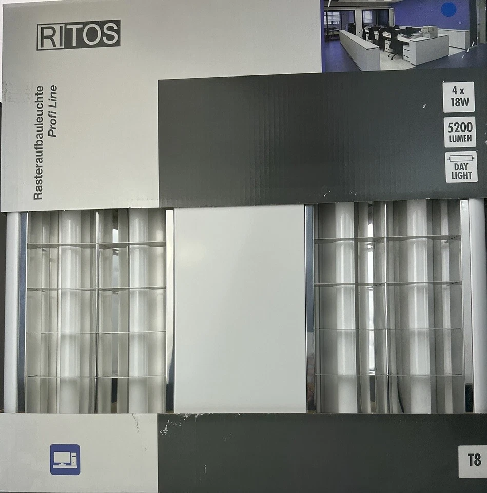 Profi Line Raster Deckenleuchte Ritos 4x18 W, White/Aluminium Klasse A - Bild 1 von 1