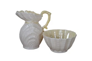 Vintage Belleek Irish Neoclassical Double Shell Pitcher Sugar Bowl 5th/2nd Gen - Picture 1 of 12