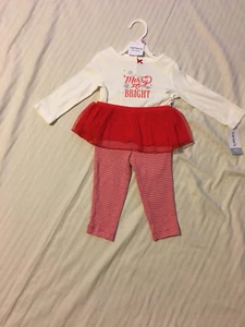 Traje ""Merry & Bright"" de 2 piezas para niña: Body blanco/pantalones rojos y blancos: 9 m - Imagen 1 de 1
