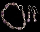 Vintage Sterling Silver and Amethyst Jewelry Set Bracelet & Dangle Earrings