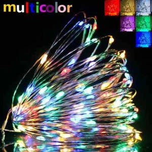 10M LED String Lights + Remote Control Battery Operated Silver Wire Picnic RGB - Picture 1 of 10