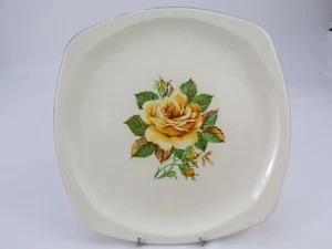 Vintage Paden City Pottery I-49 Dinner Plate Yelo Rose Rare Soft Square 9.5" b23 - Picture 1 of 6