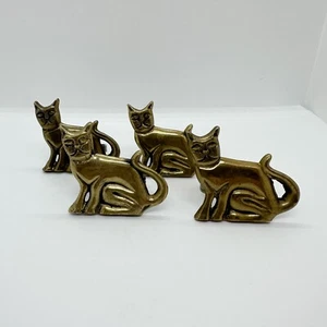 Set 4 Porta Tovaglioli Ottone Gatto Seduto Anello Gatto Occhio Laterale Compiaciuto - Foto 1 di 6