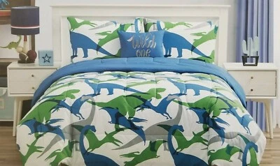 4 pc Kids Corner Dinosaur Full Comforter, Shams & Decorative Pillow Set NIP  - Image 1 of 4