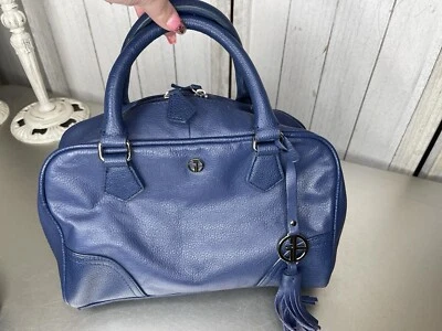 Giani Bernini Signature Dome Satchel Top Handle Bag Bowling Blue Leather - Image 1 of 4