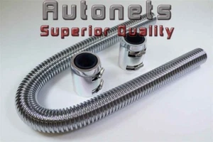 36" Flexible Stainless Steel Radiator Hose Kit Chevy Ford Polish Aluminum Cap - Foto 1 di 2