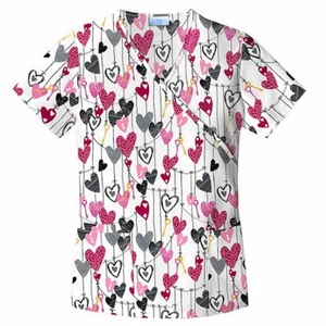 Womens Key To My Heart Medical Smock Top Nurse Scrubs Shirt Love XS - Picture 1 of 1