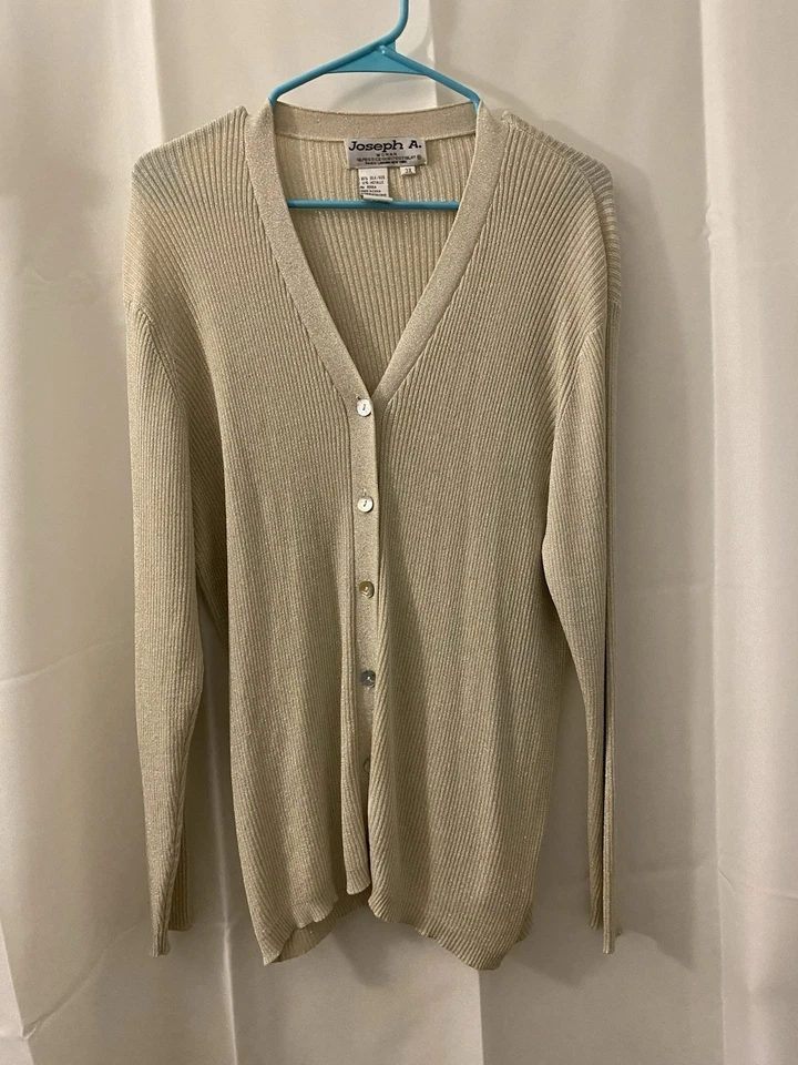 Suéter Top Joseph A Dorado Metálico Seda Mujer XL Botón Cuadrado Cuello en V Foto 1 de 3