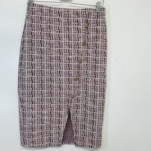 Kate Kasin Midi Skirt Medium Tweed Pencil Pink Preppy Academia Career Retro - Picture 1 of 9