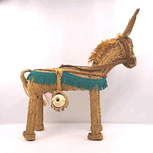 Tall Straw Spanish Wicker Brown Green Donkey - Picture 1 of 23