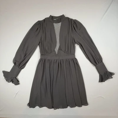 Vestido Express Mujer 0 Negro Chifón Malla Inserto Cuello Alto Manga Larga Gótico Hada Foto 1 de 4