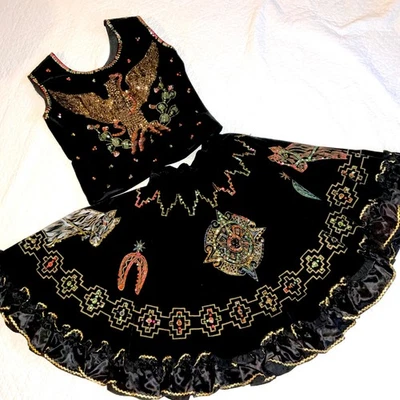 复古 50 年代墨西哥黑色天鹅绒彩绘服装上衣裙服装亮片 6 码 — 第 1/4 张图片