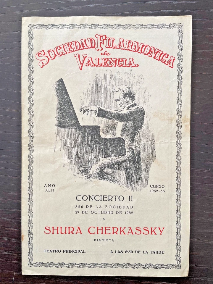 SHURA CHERKASSKY - Programa de recitales de piano 29/10/1952 - Bach/Busoni Schubert Liszt Foto 1 de 1