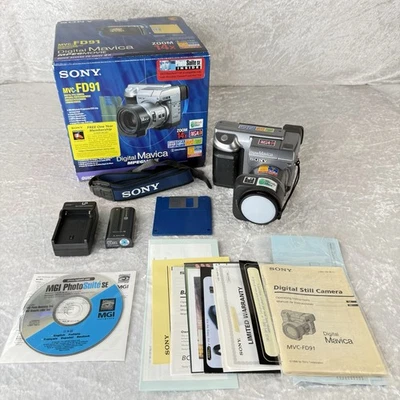 Sony Digital Mavica MVC-FD91 Camera w/ Box Manual Discs Tested Works EXC - Image 1 of 4