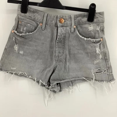 River Island Grey Ripped Raw Hem Denim Shorts UK 10 - Image 1 of 4