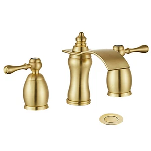 Grifo de baño de oro cepillado de 6" grifo amplio tres orificios/dos manijas grifos - Imagen 1 de 7