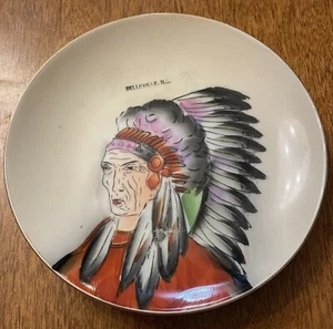 "Plato de recuerdo Belleville Illinois cabeza india vintage pintado a mano Japón 5,25""" - Imagen 1 de 2