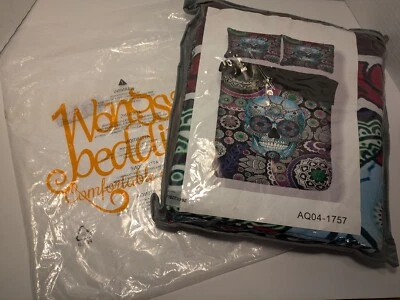 Halloween/Azúcar Calavera Edredón y 2 Fundas de Almohada - Rey - Ropa de Cama Wong/ 90x103 - NUEVO Foto 1 de 4